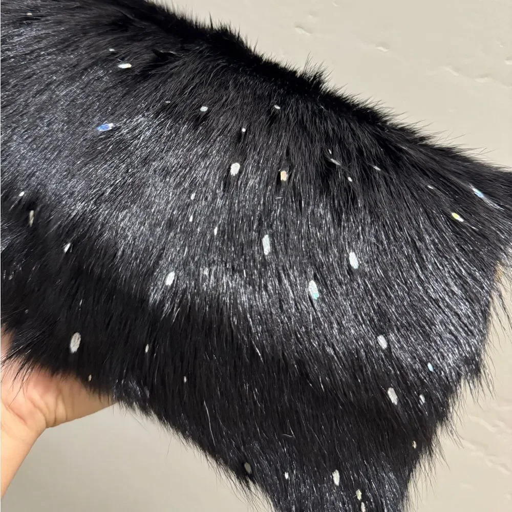 Black Real Goat Hair-on Hide Handmade Baguette Bag, 2 Straps Style